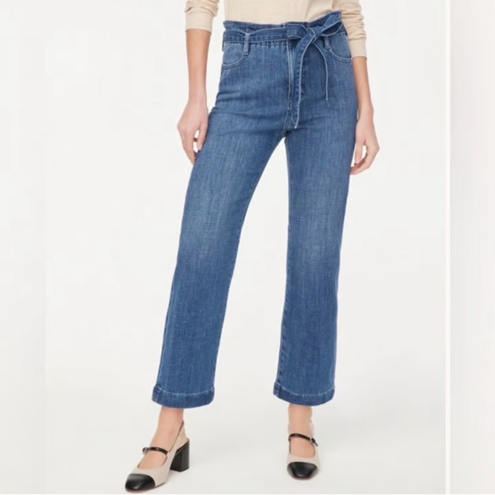 J. Crew Blue High Rise Paperbag Wide Leg Crop Jeans Nautical Sailor Coastal 27